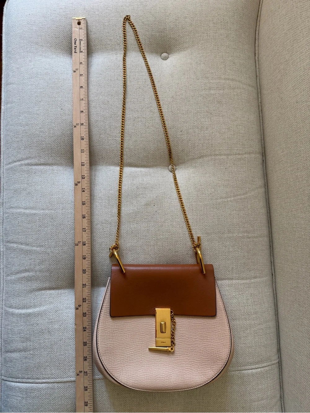 Chloe Drew Two-Tone Blush Pink and Cognac Brown Shoulder Bag with Gold Hardware
